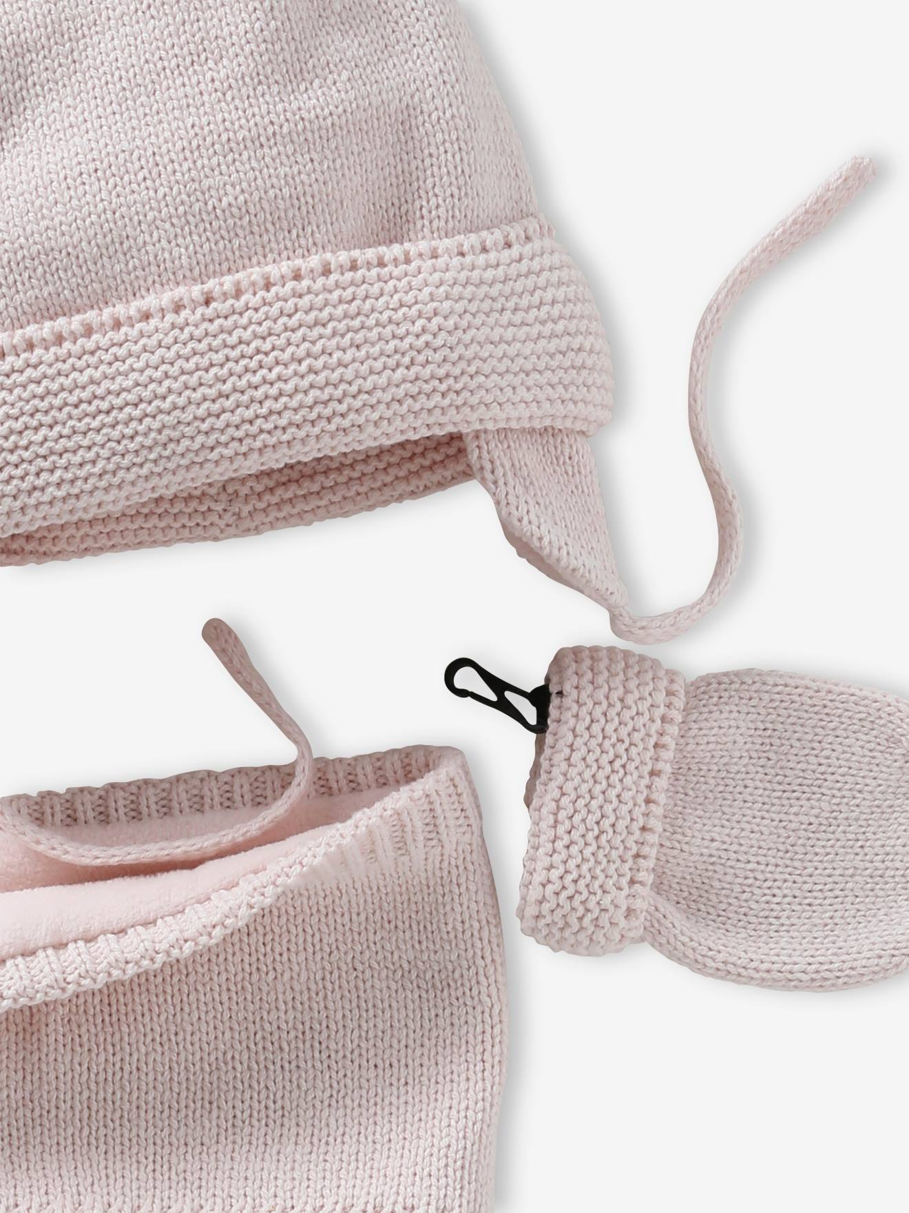Vertbaudet Mädchen Baby-Set: Mütze, Rundschal & Fäustlinge BASICS - hellrosa