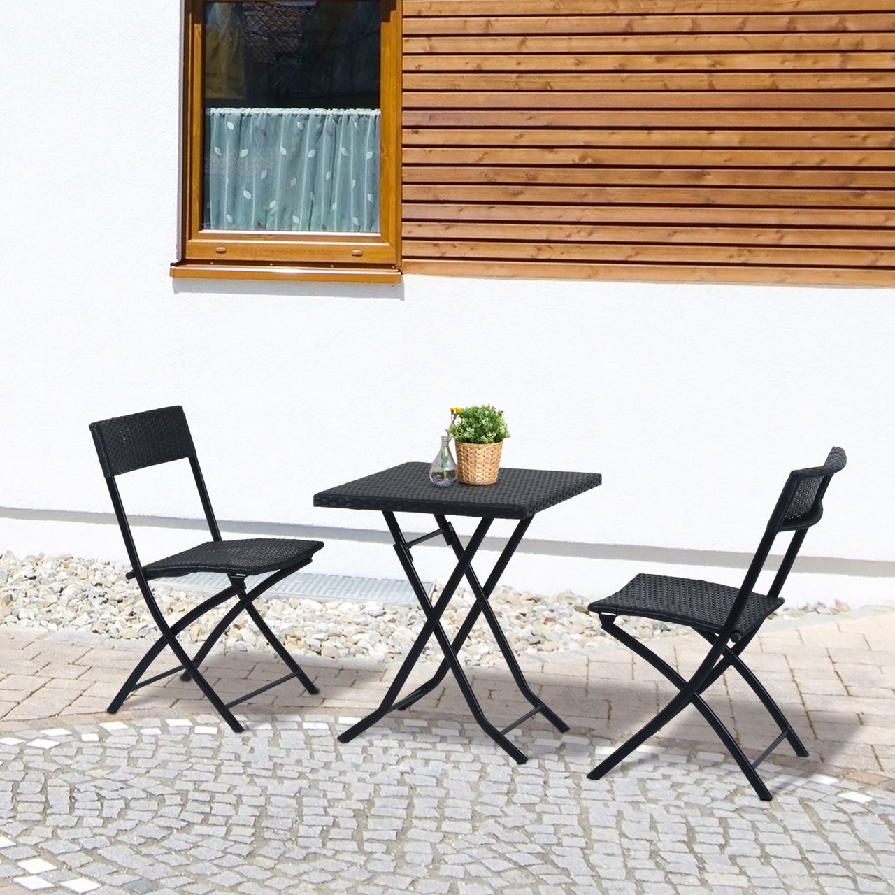 Outsunny Bistroset Polyrattan 3tlg. Sitzgruppe Essgruppe Gartenmöbel Garnitur