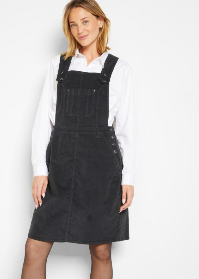 Latzkleid aus Stretch-Baumwoll-Cord, knieumspielend
