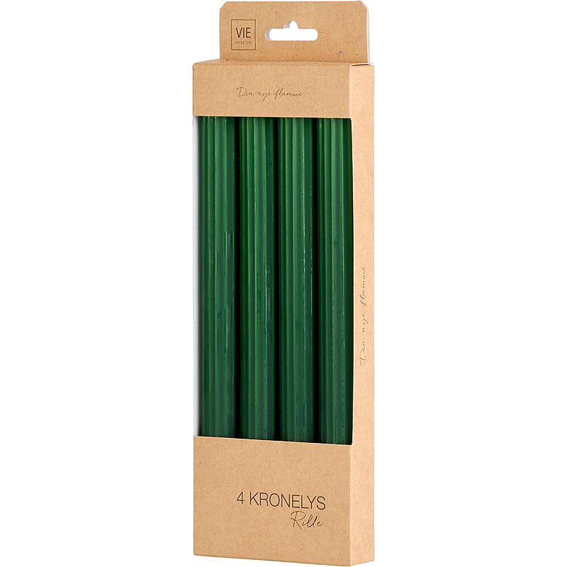 Vie Selected Kronelys 4-pk 24 cm rillet parafin grønn