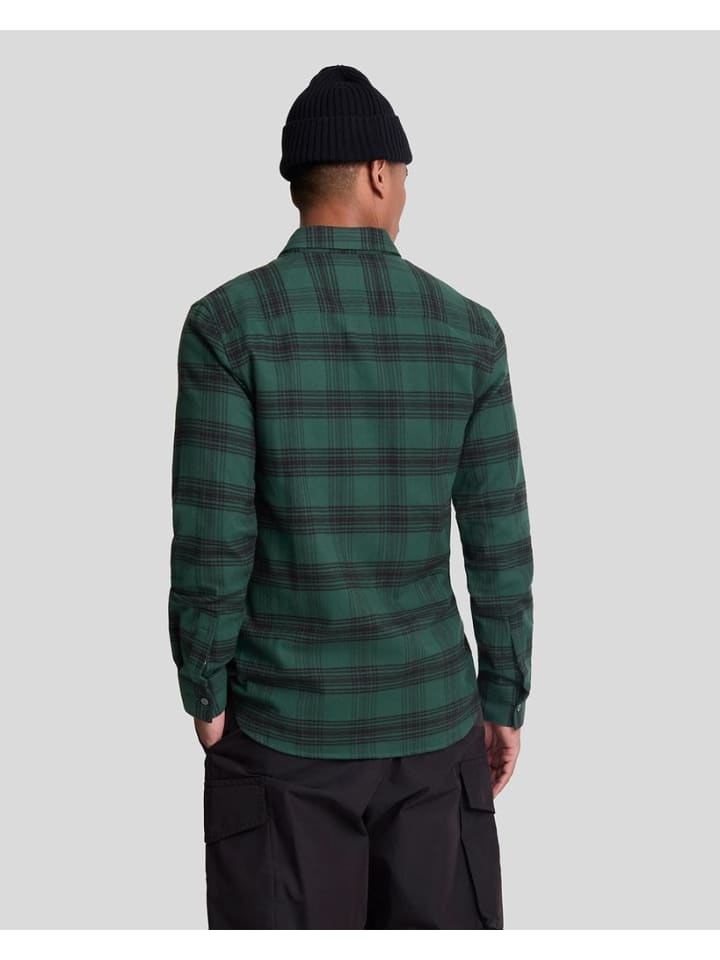Lyle & Scott Langarmhemd in Tiefgrün/Schwarz günstig kaufen S