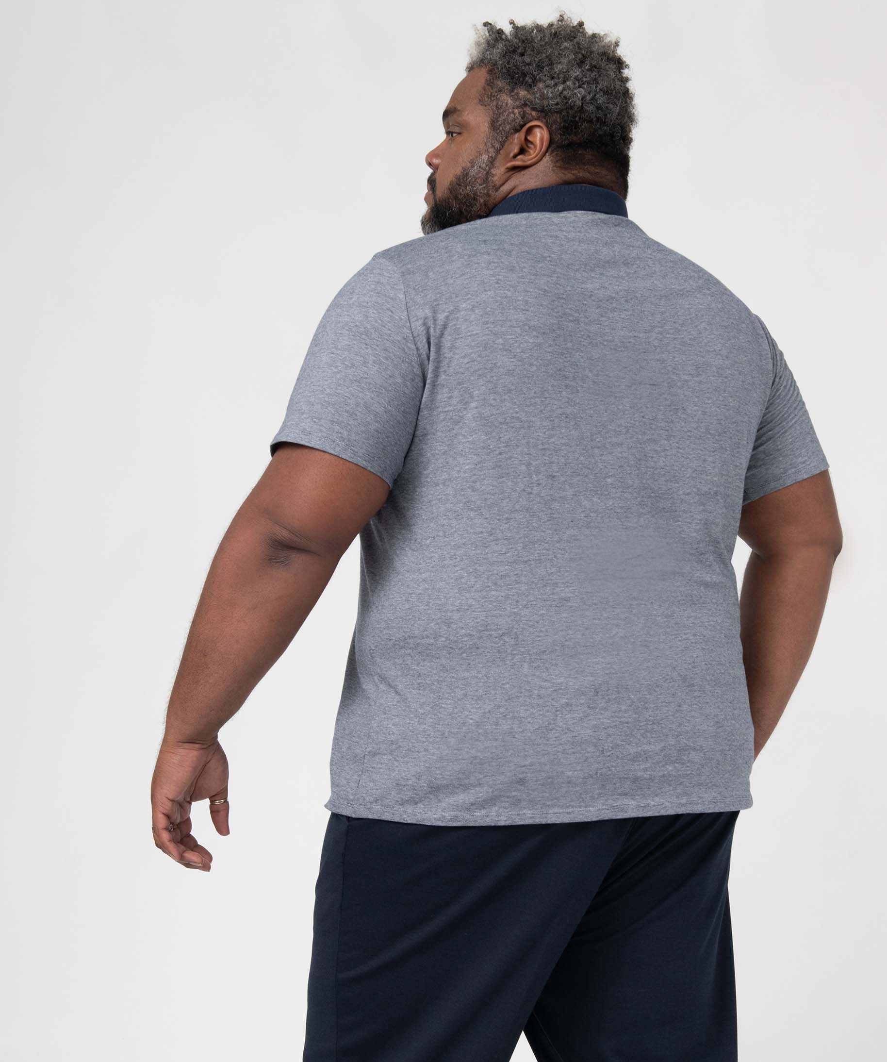 Polo homme grande taille à manches courtes et fines rayures bleu fonce | GEMO