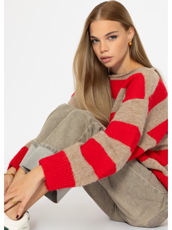 SASSYCLASSY Oversize Strick-Pullover in Rot, Beige günstig kaufen