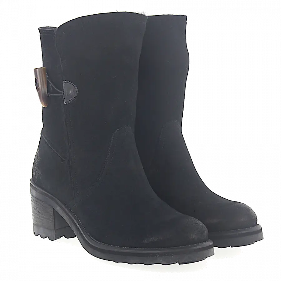 ROSS B. - Cowboy-/ Bikerstiefeletten Kalbsleder Lammfell Lammleder schwarz - schwarz