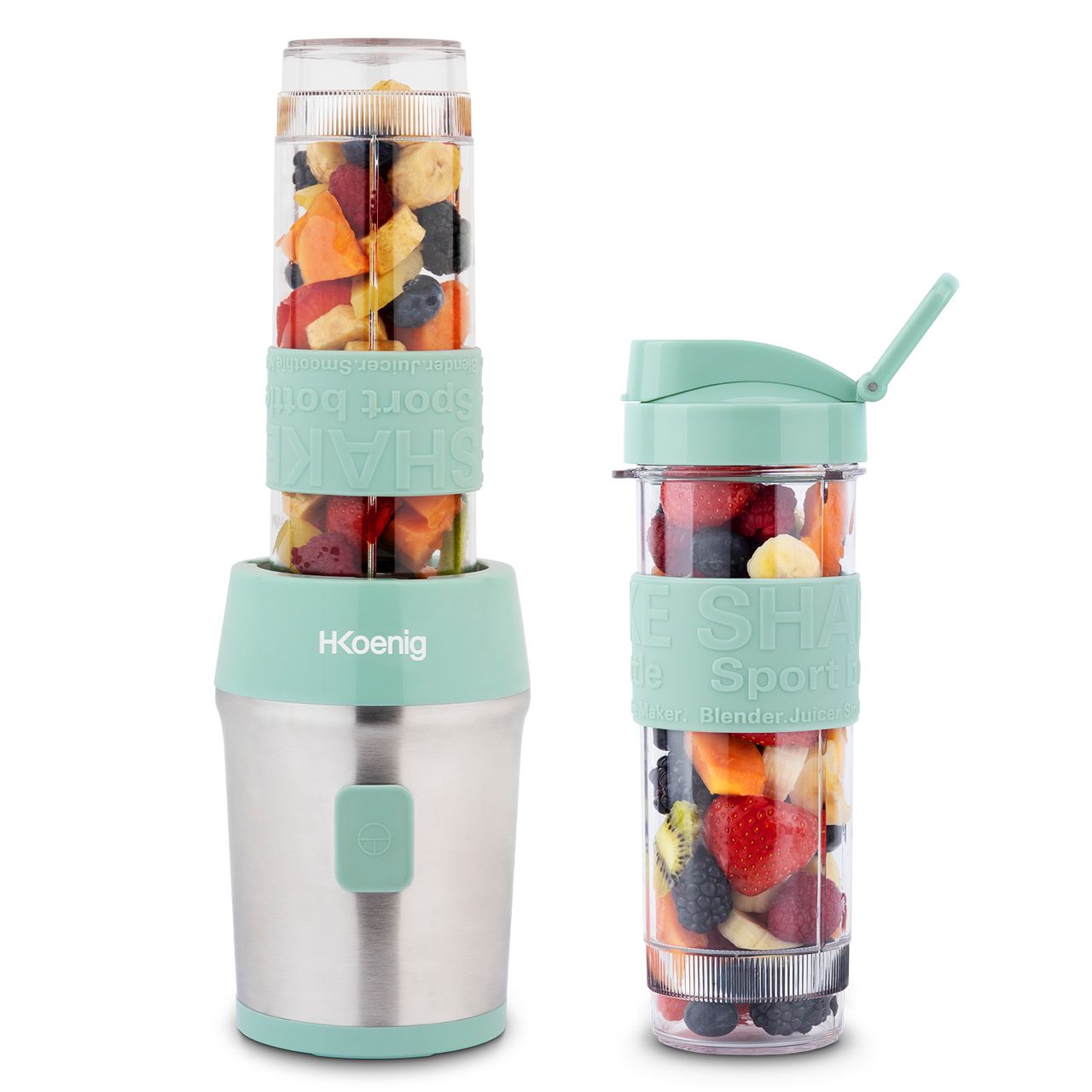 H.Koenig Smoothie-Maker SMOO18 / Gehäuse aus gebürstetem Edelstahl / 4 Klingen aus rostfreiem Stahl / 570 ml / 300 W / lindgrün