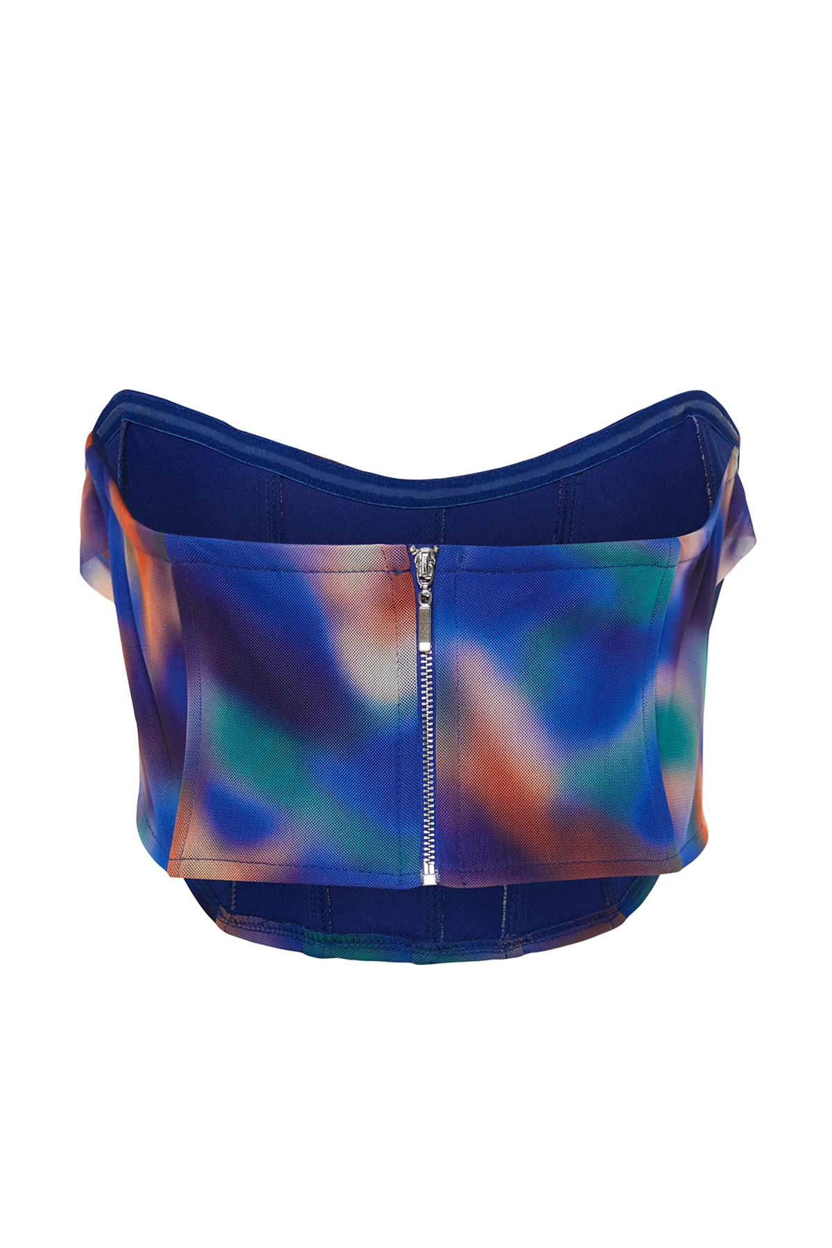 Trendyol Collection  Blau-mehrfarbiges, floral bedrucktes Tüll-Bustier TPRSS23BS00104