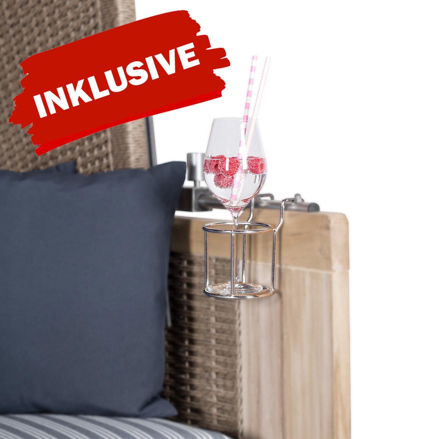 bene living Strandkorb Ammersee 2-Sitzer Mahagoni washed grey - PE Koboo grey - Modell 500, BxTxH: 125x80x165 cm, Volllieger ca. 175 Grad, Ostsee-Strandkorb Komplettset, inkl. Liftersystem und Bullaugen