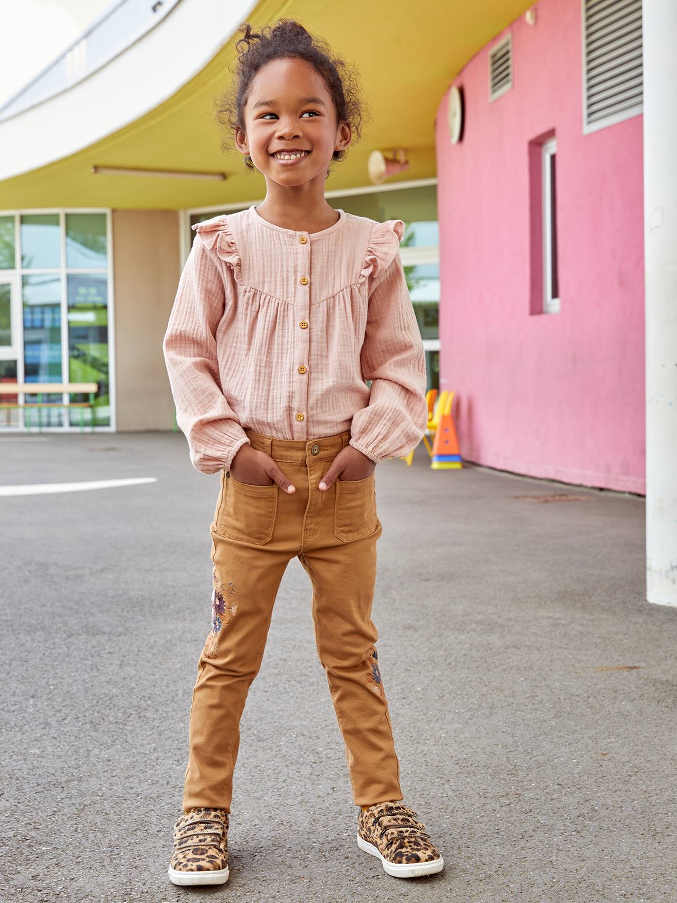 Vertbaudet Mädchen Slim-Fit-Hose, hohe Taille - karamell