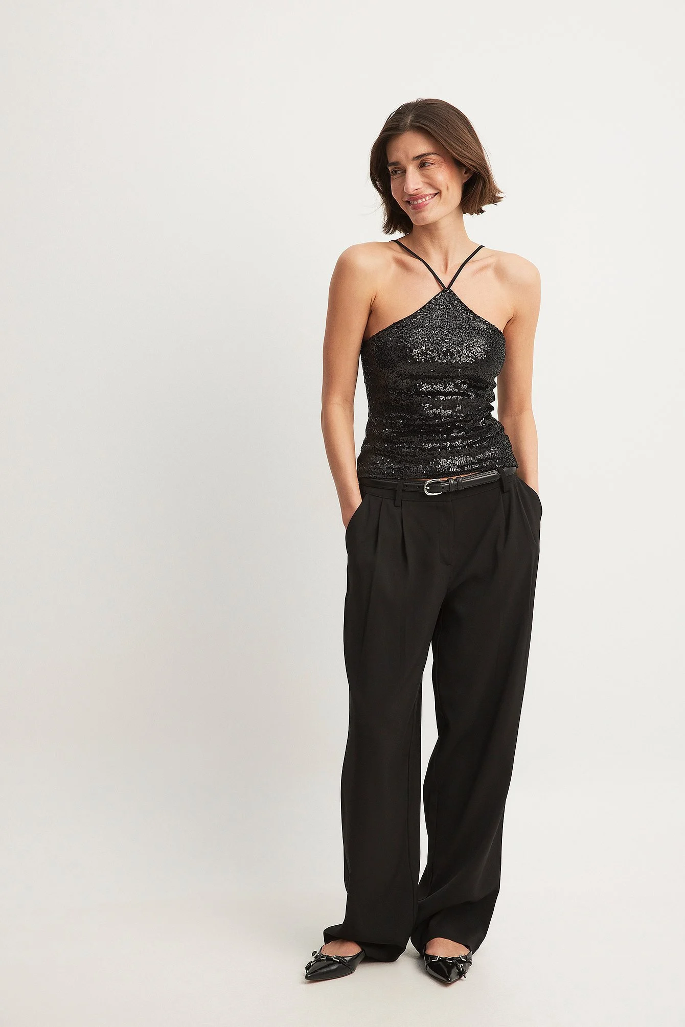 Neckholder-Top aus Samt mit Pailletten