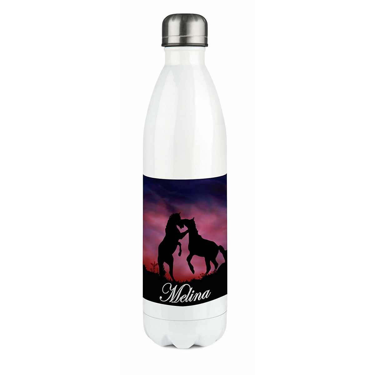 Edelstahl Kinder Thermoflasche / Trinkflasche bunt Pferde Spülmaschinenfest, Auslaufsicher, Bruchfest, Doppelwandig, Für Heißgetränke geeignet, Mit Deckel, Isoliert
