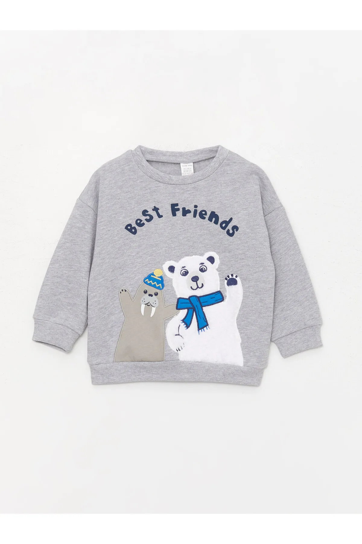 LC Waikiki  Langes, bedrucktes Baby-Sweatshirt und Hose mit Rundhalsausschnitt, 2-teiliges Set