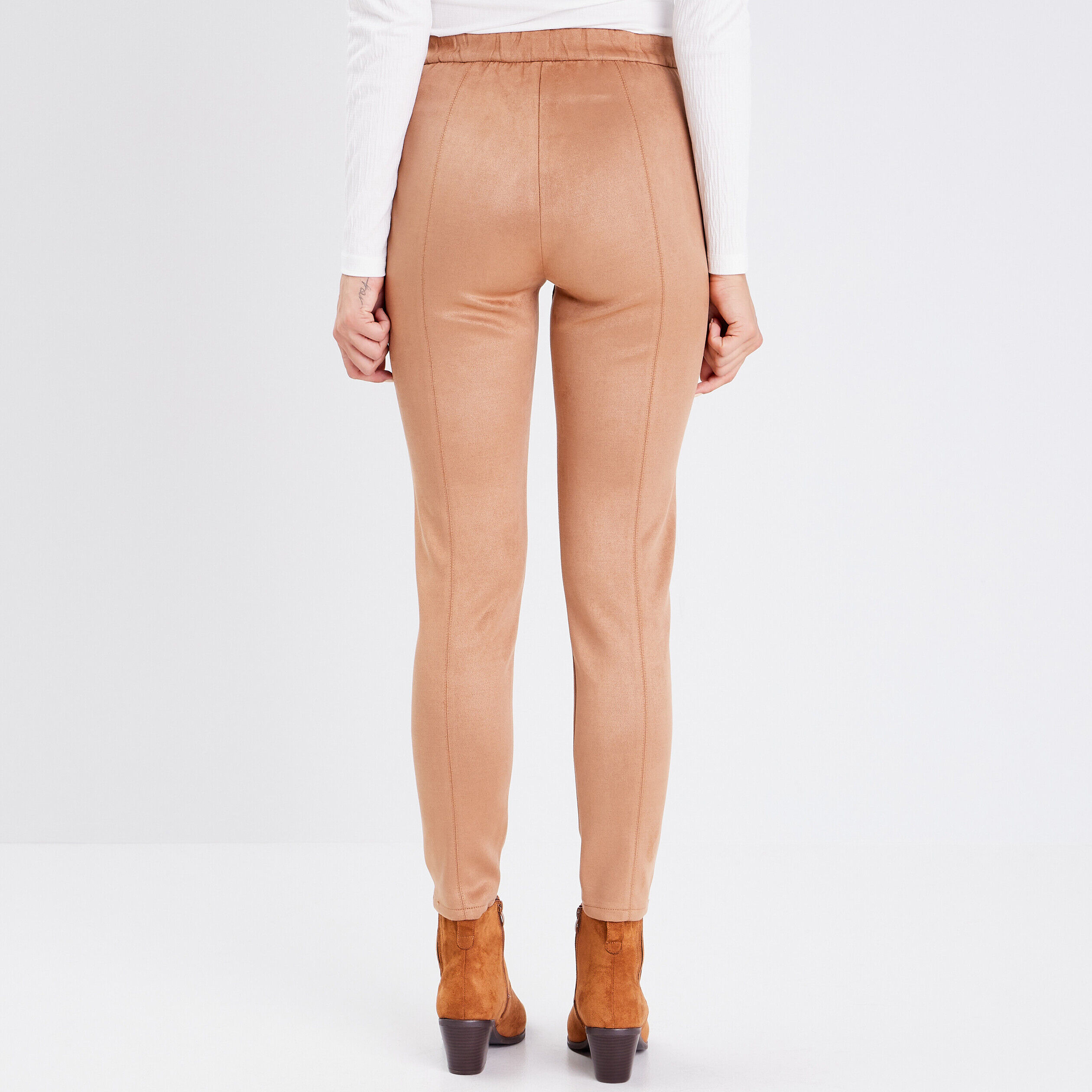 Pantalon legging suédine marron clair femme | Cache Cache