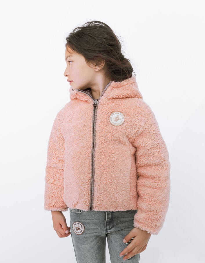 Doudoune réversible rose cuivré et Sherpa fille