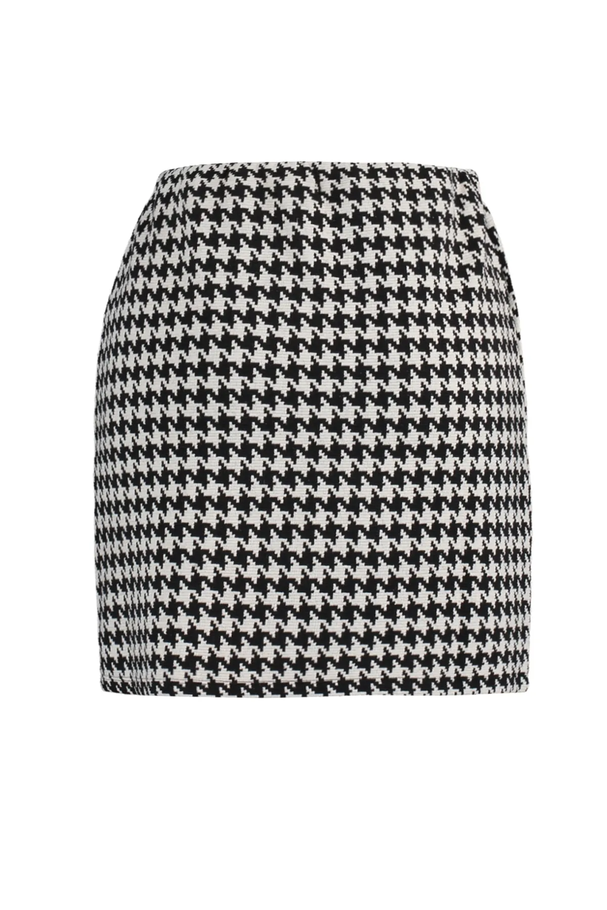 Trendyol Collection  Schwarzer Mini-Strickrock mit Hahnentrittmuster TWOAW23ET00112