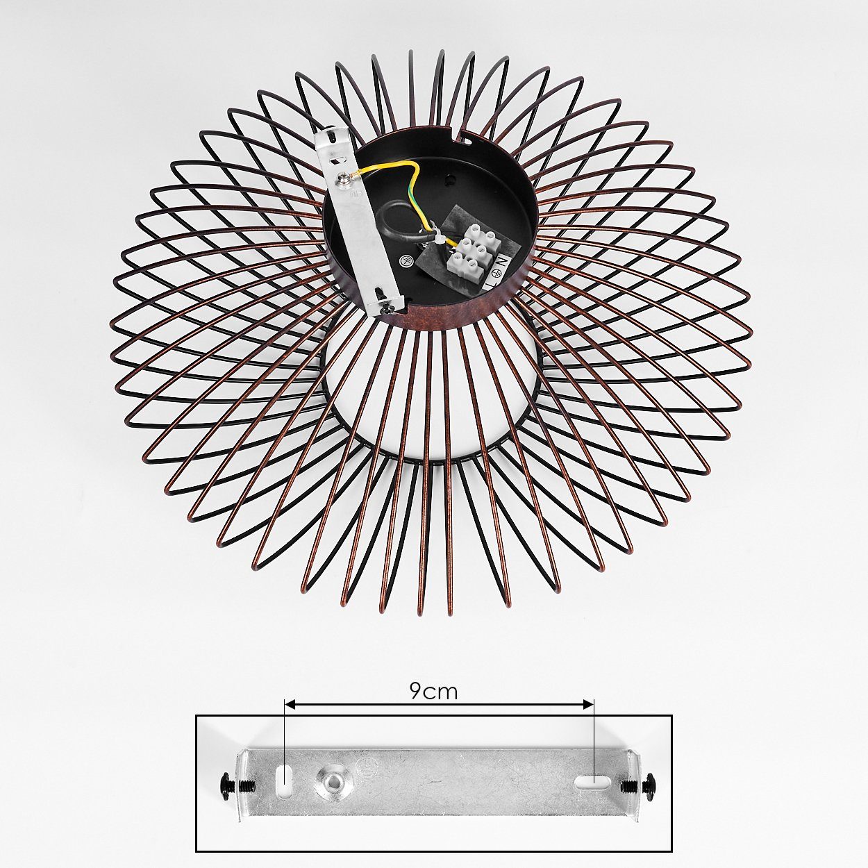 hofstein Deckenleuchte Pieris runde Deckenlampe aus Metall in Schwarz/Kupfer, ohne Leuchtmittel, E27, Retro-Leuchte mit Lichteffekt durch Gitter-Optik