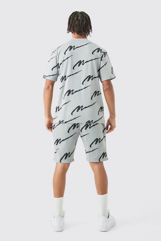 Man Signature Slim-Fit Shorts-Set mit Print
