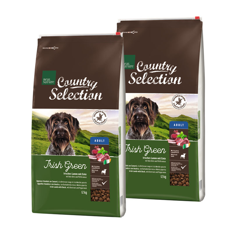 REAL NATURE Hundetrockenfutter REAL NATURE Country Selection Adult Irish Green Irisches Lamm mit Ente 2x12 kg