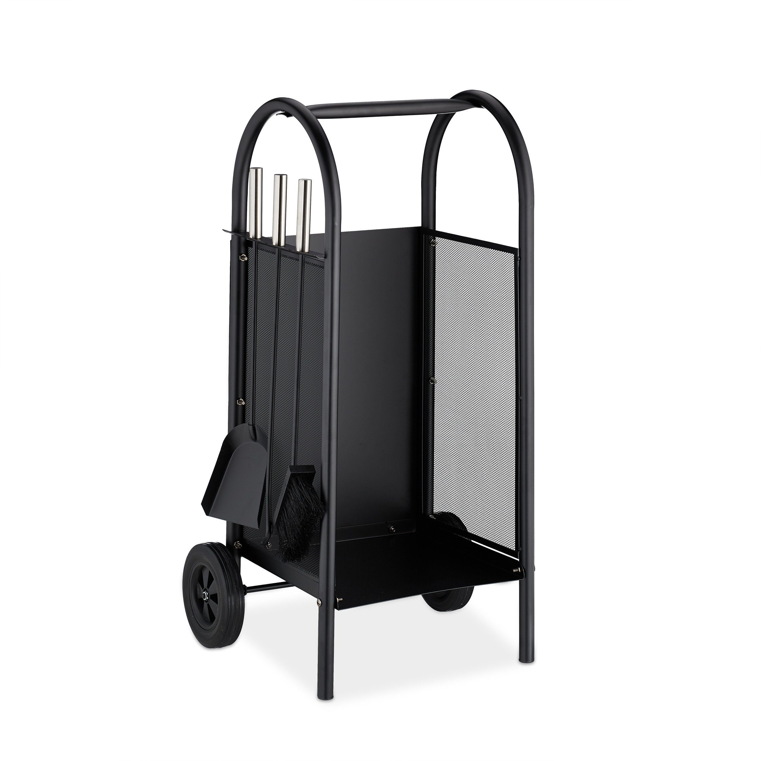 relaxdays Kaminholzregal Kaminholzwagen mit Besteck, BxTxH:42x37x81 cm