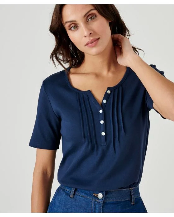 Tee-shirt col tunisien pur coton