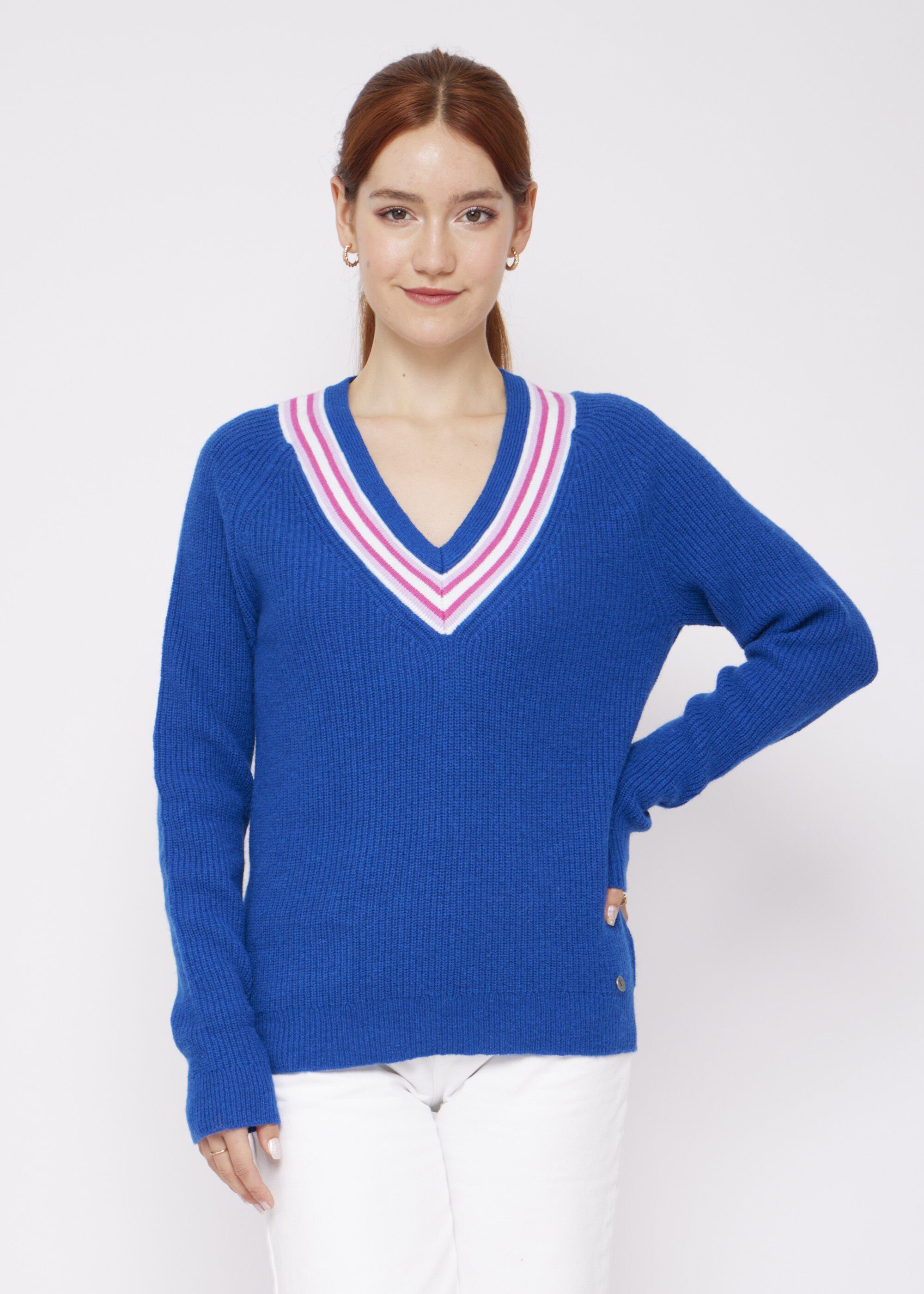 VICCI Germany V-Ausschnitt-Pullover mit Streifendetails