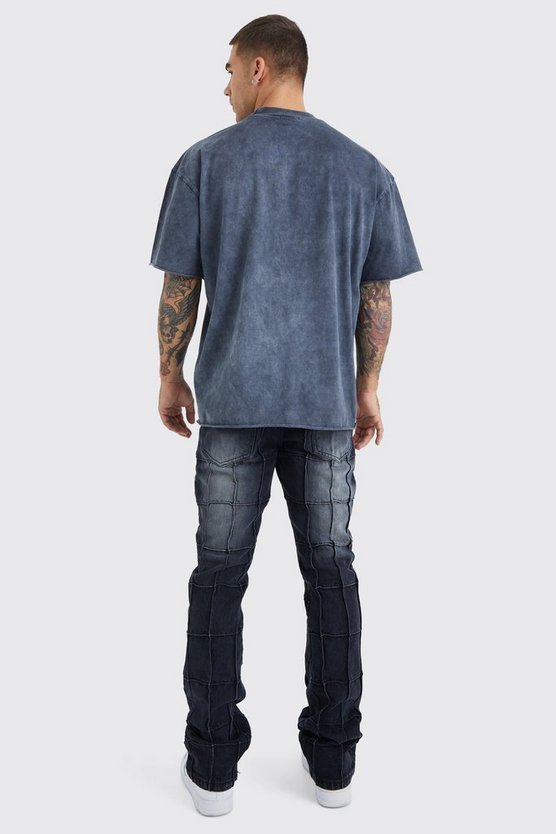 Oversize T-Shirt mit rohem Saum und Print