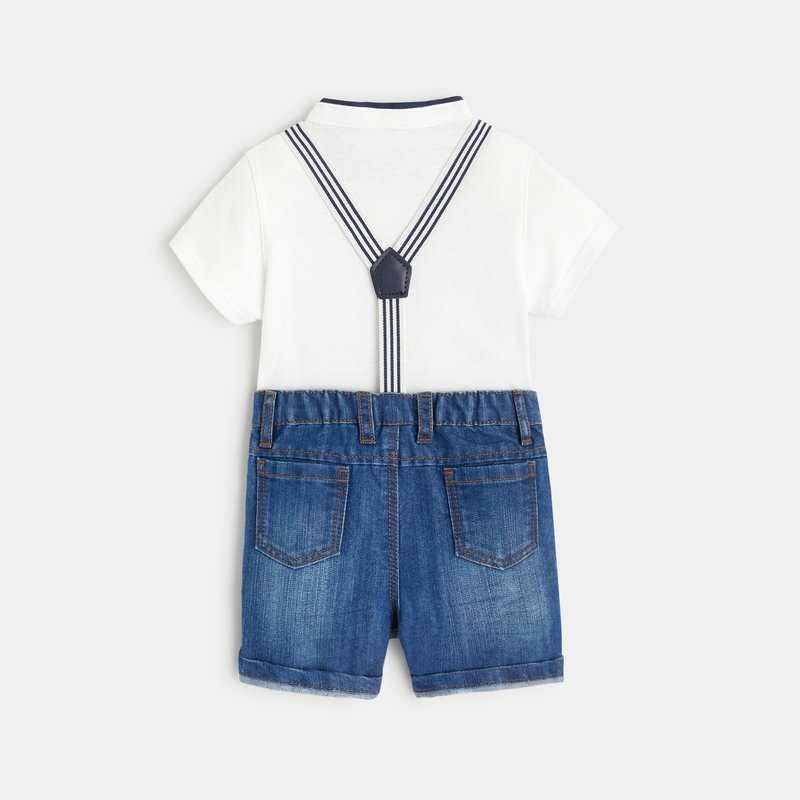 Salopette courte denim et t-shirt tunisien bleue bébé garçon