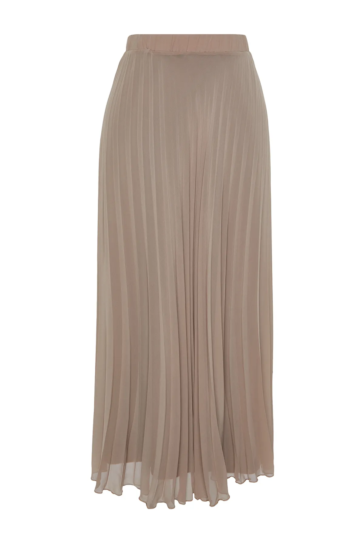Trendyol Modest  Beiger Plisseerock aus gewebtem Chiffon mit elastischer Taille und Futter TCTSS23EE00019