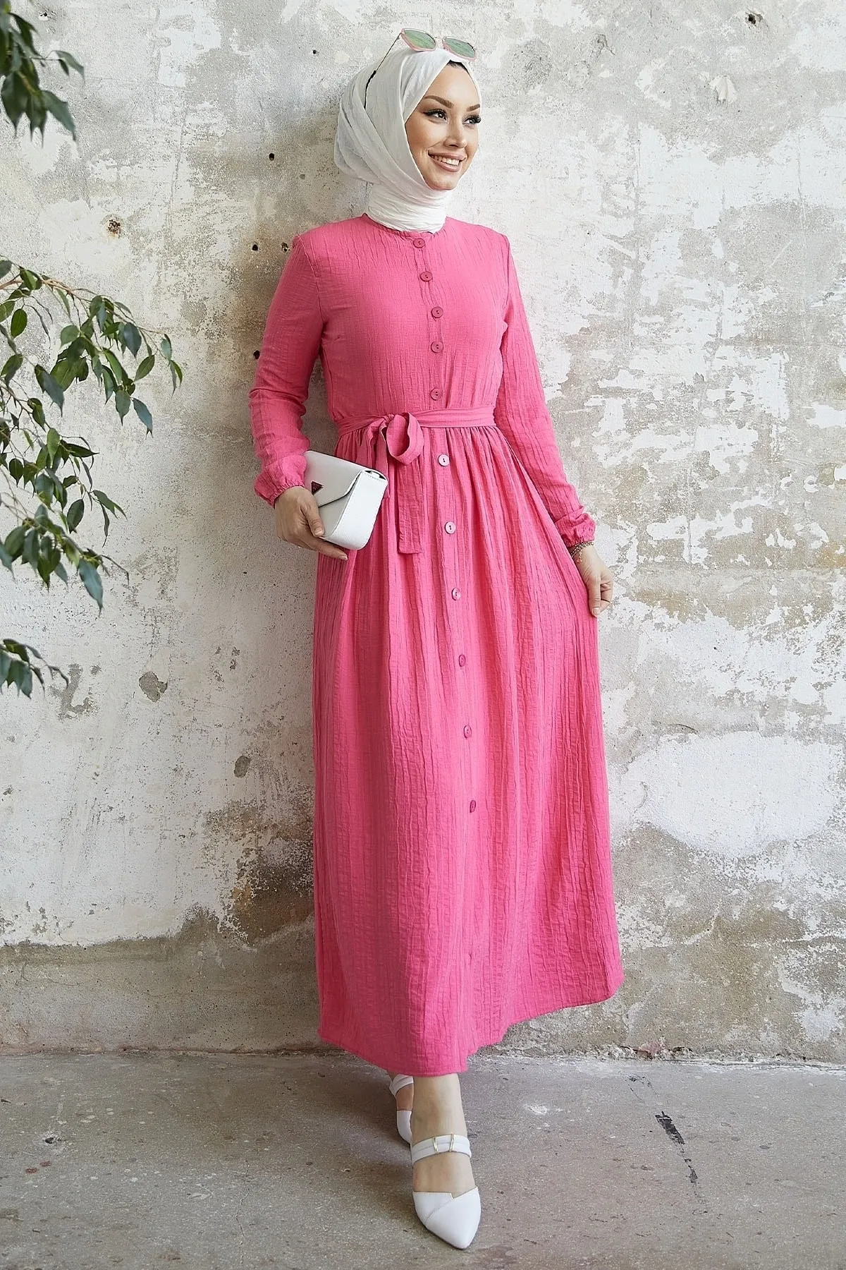 InStyle  Lemina-Kleid mit Gürtel – Fuchsia