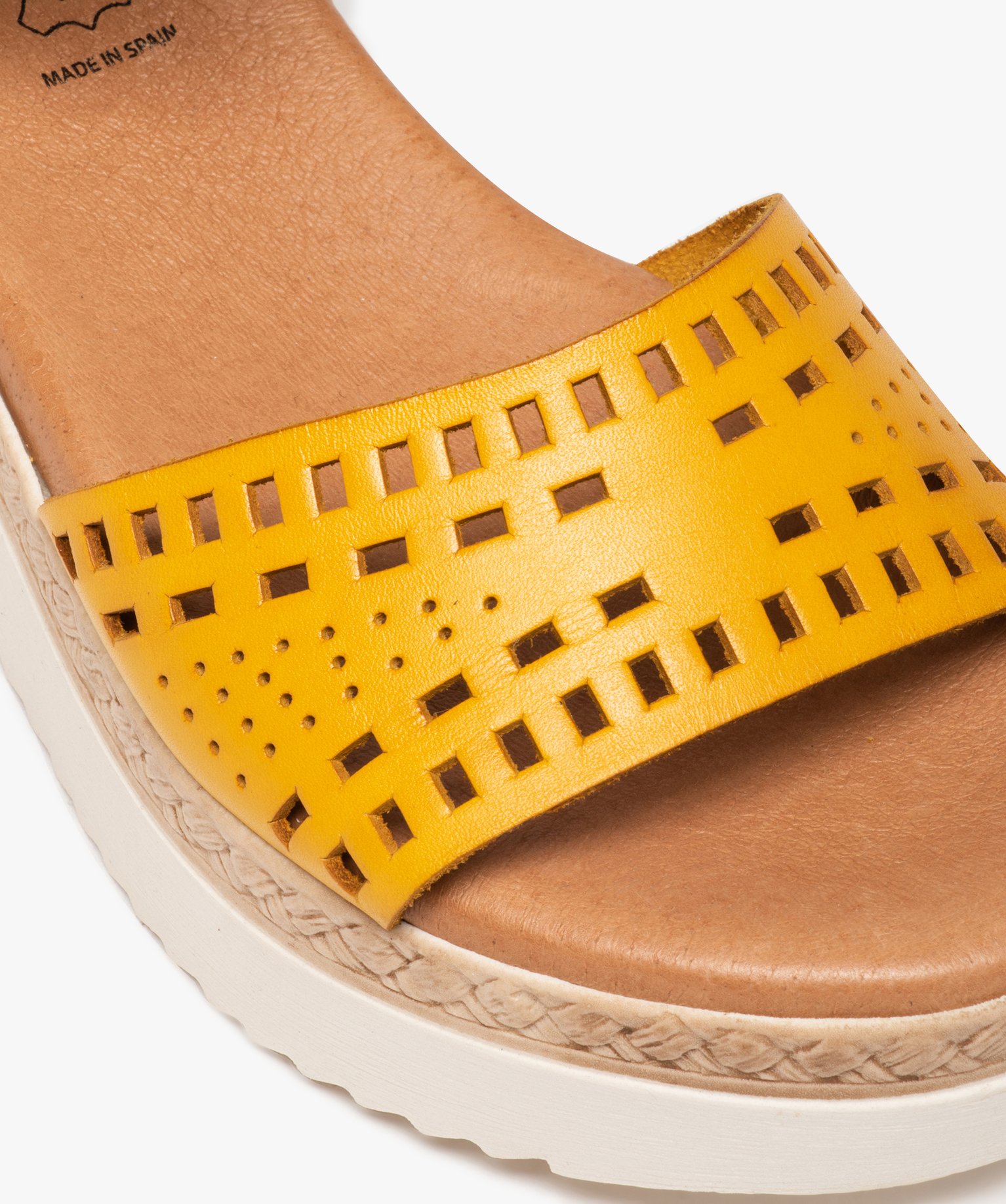 Sandales femme compensées dessus ajouré jaune | GEMO