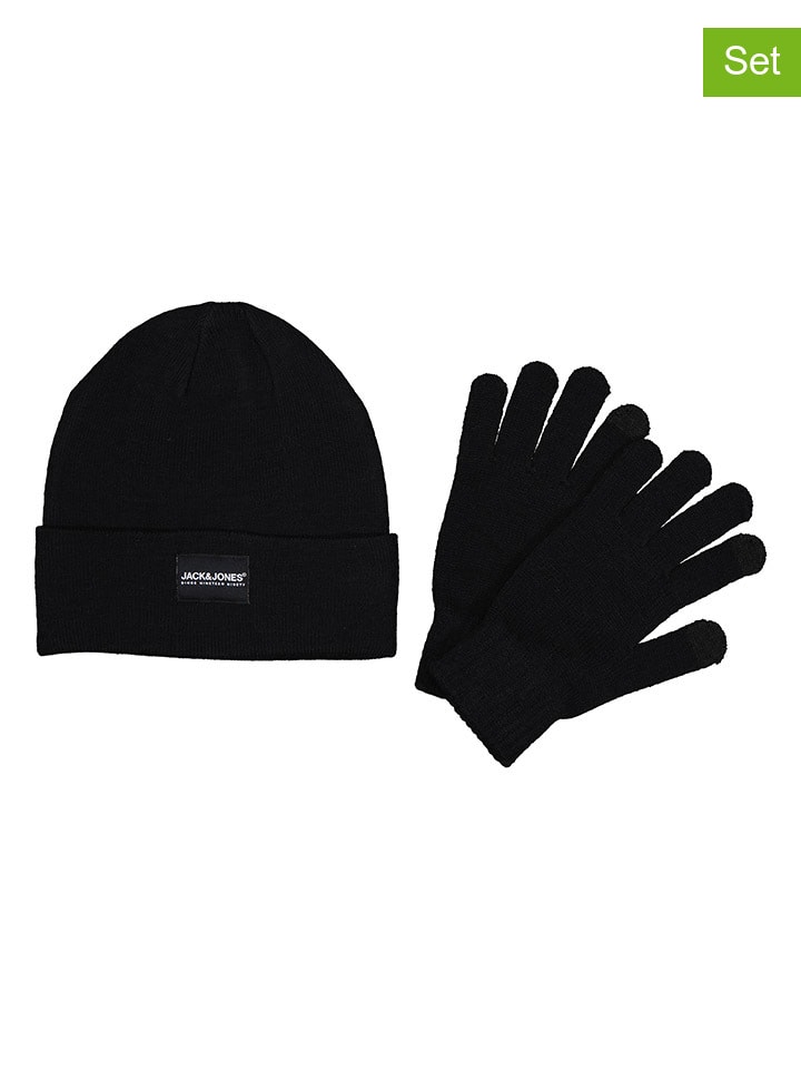 Jack & Jones 2tlg. Set: Beanie und Handschuhe in Schwarz günstig kaufen onesize