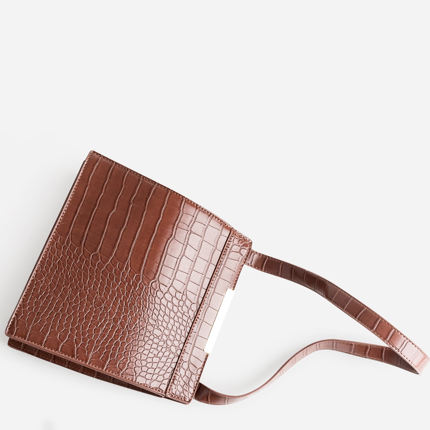 Sac à main cognac embossé effet croco