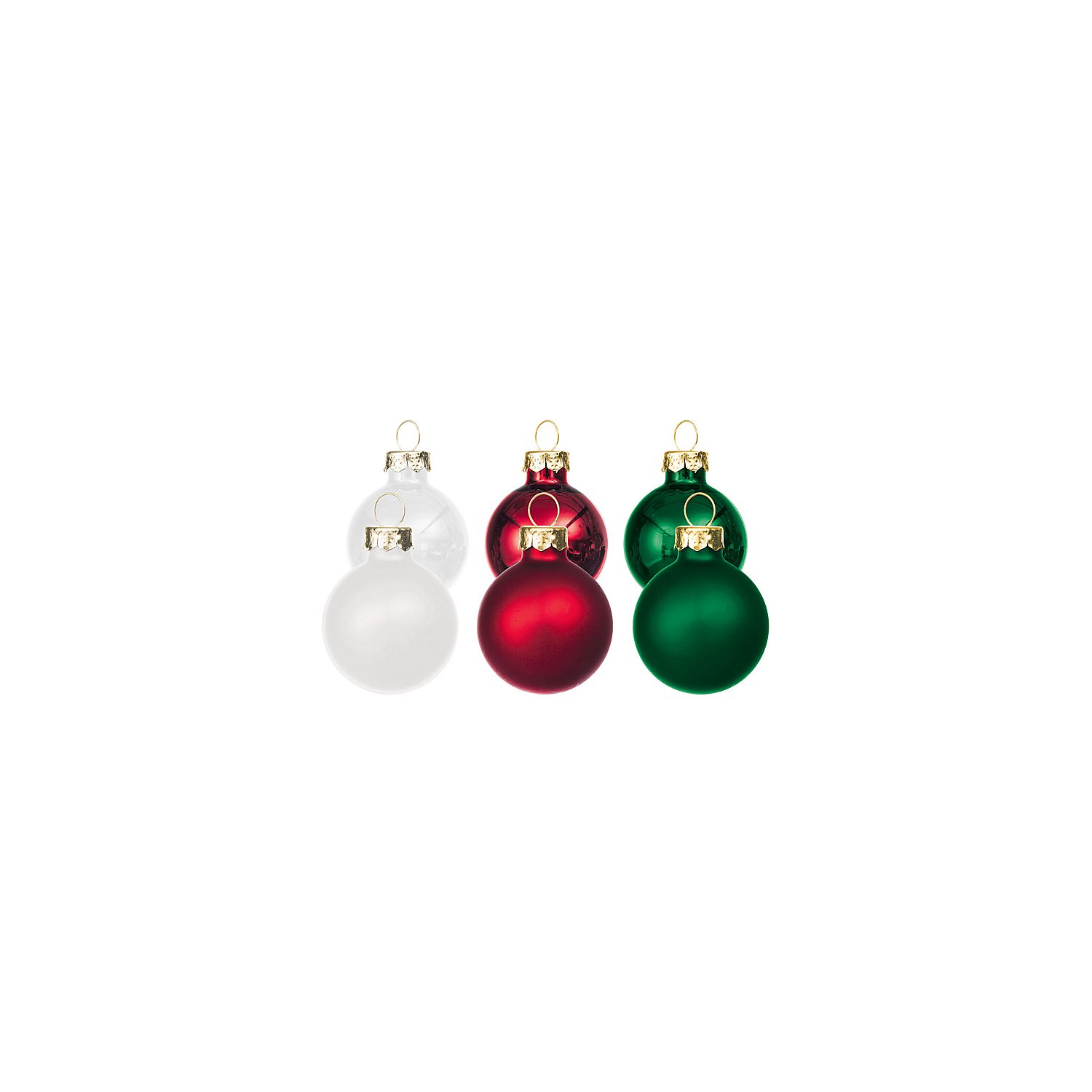 Weihnachtskugeln aus Glas, weiß, rot, grün, 2 cm Ø, 25 Stück