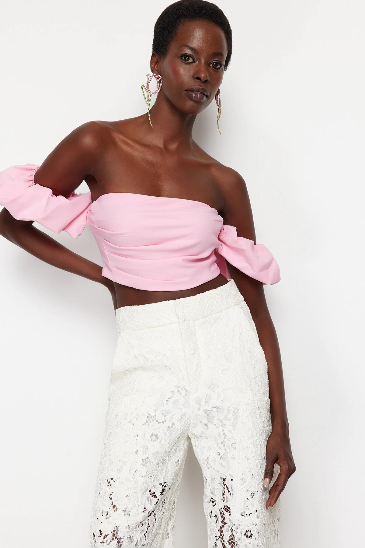 Trendyol Collection  Rosa Crop-Bustier aus Webstoff TPRSS24BS00020
