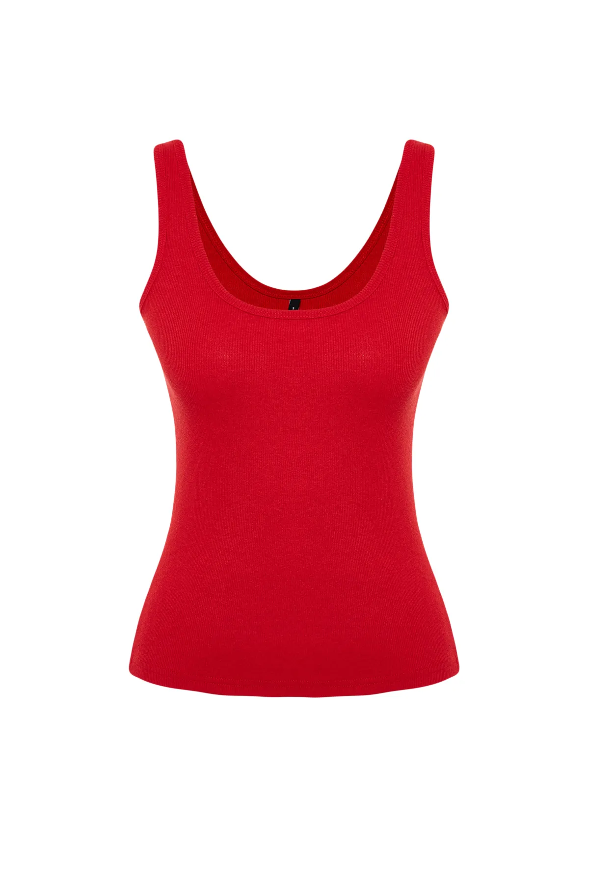 Trendyol Collection  Rotes, tailliertes, geripptes, dehnbares Strick-Unterhemd mit Pool-Ausschnitt TWOSS22AL0042