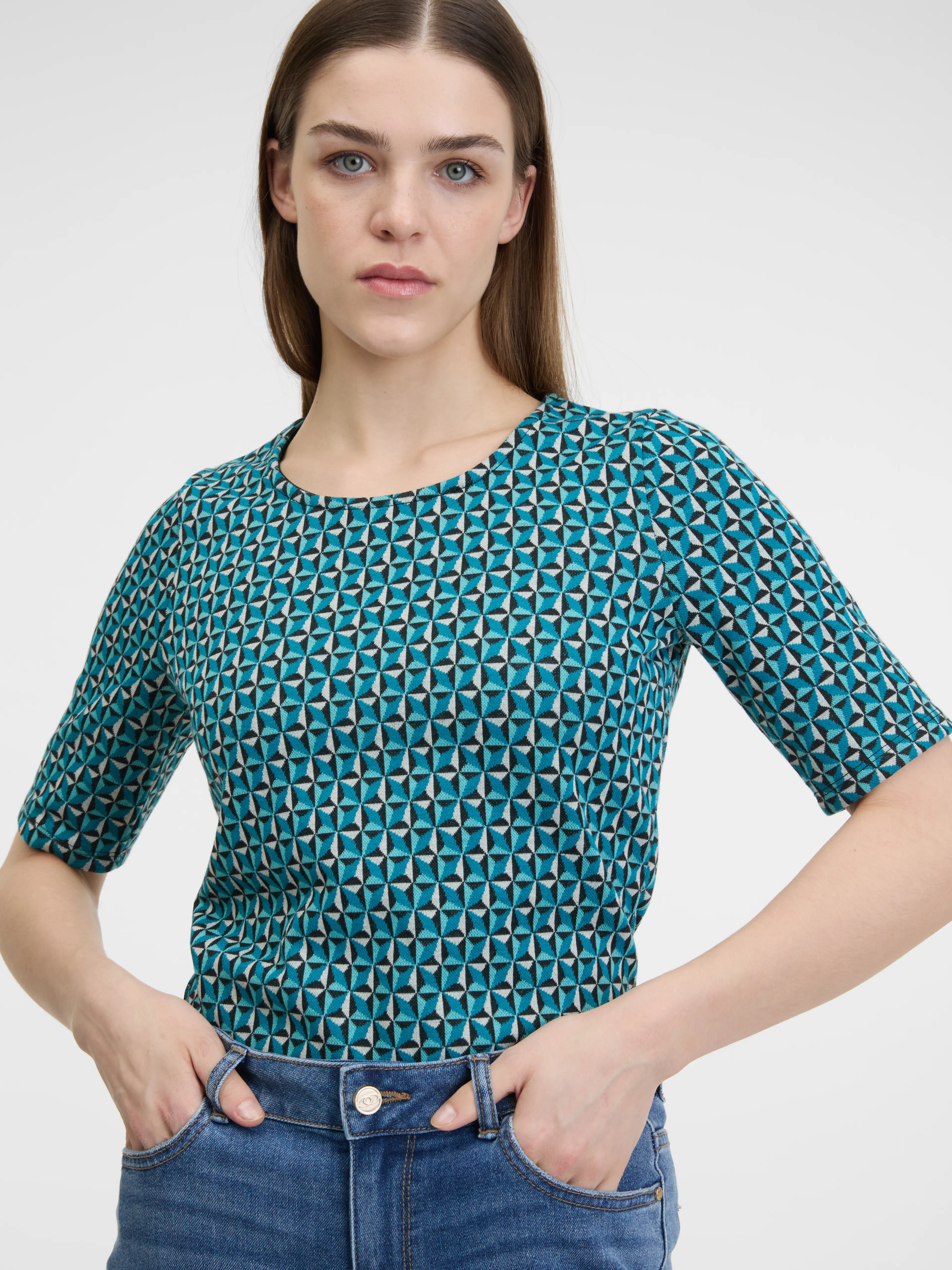 Petrol gemustertes Damen T-Shirt ORSAY