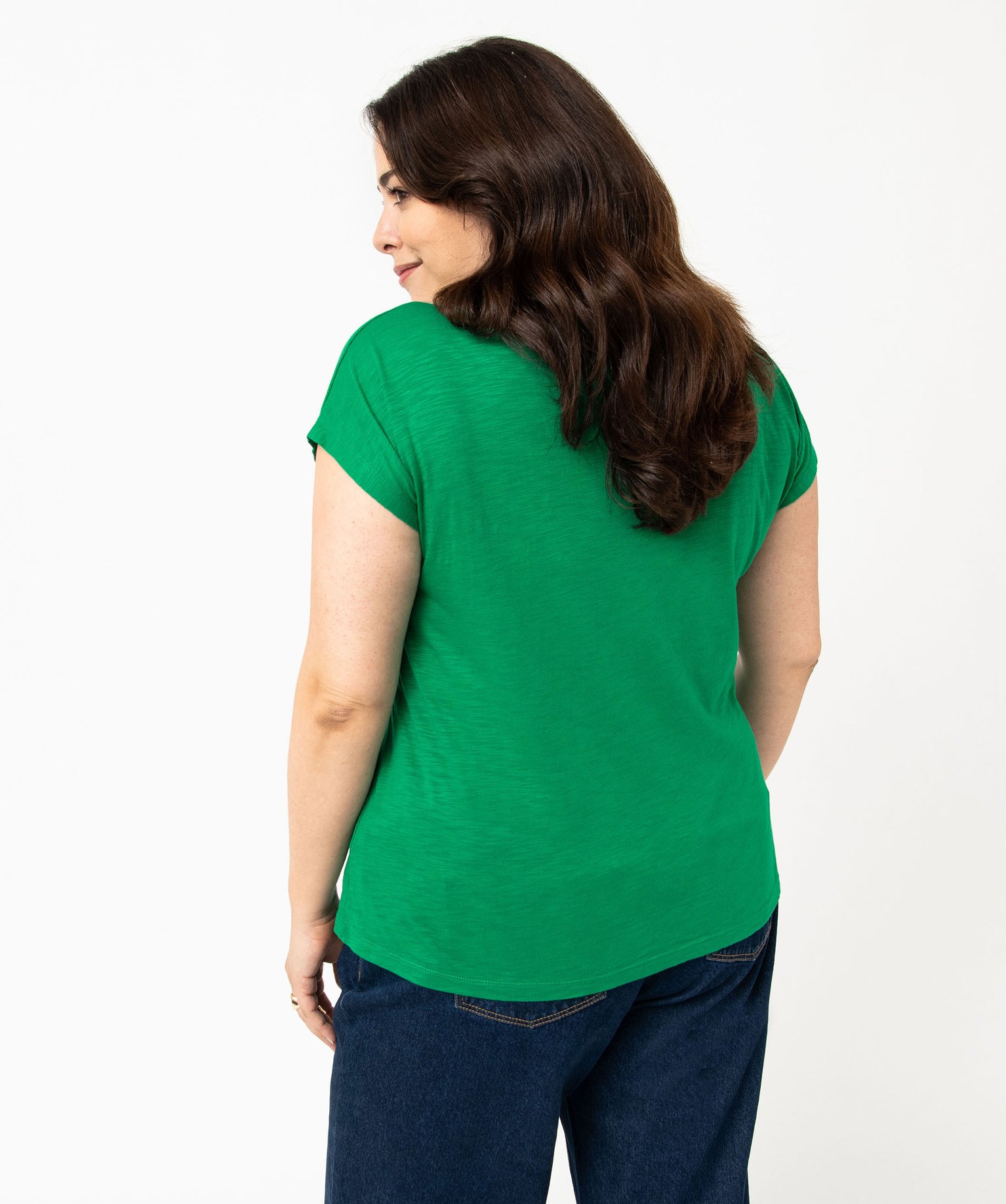 Tee-shirt à manches courtes avec message femme grande taille vert | GEMO