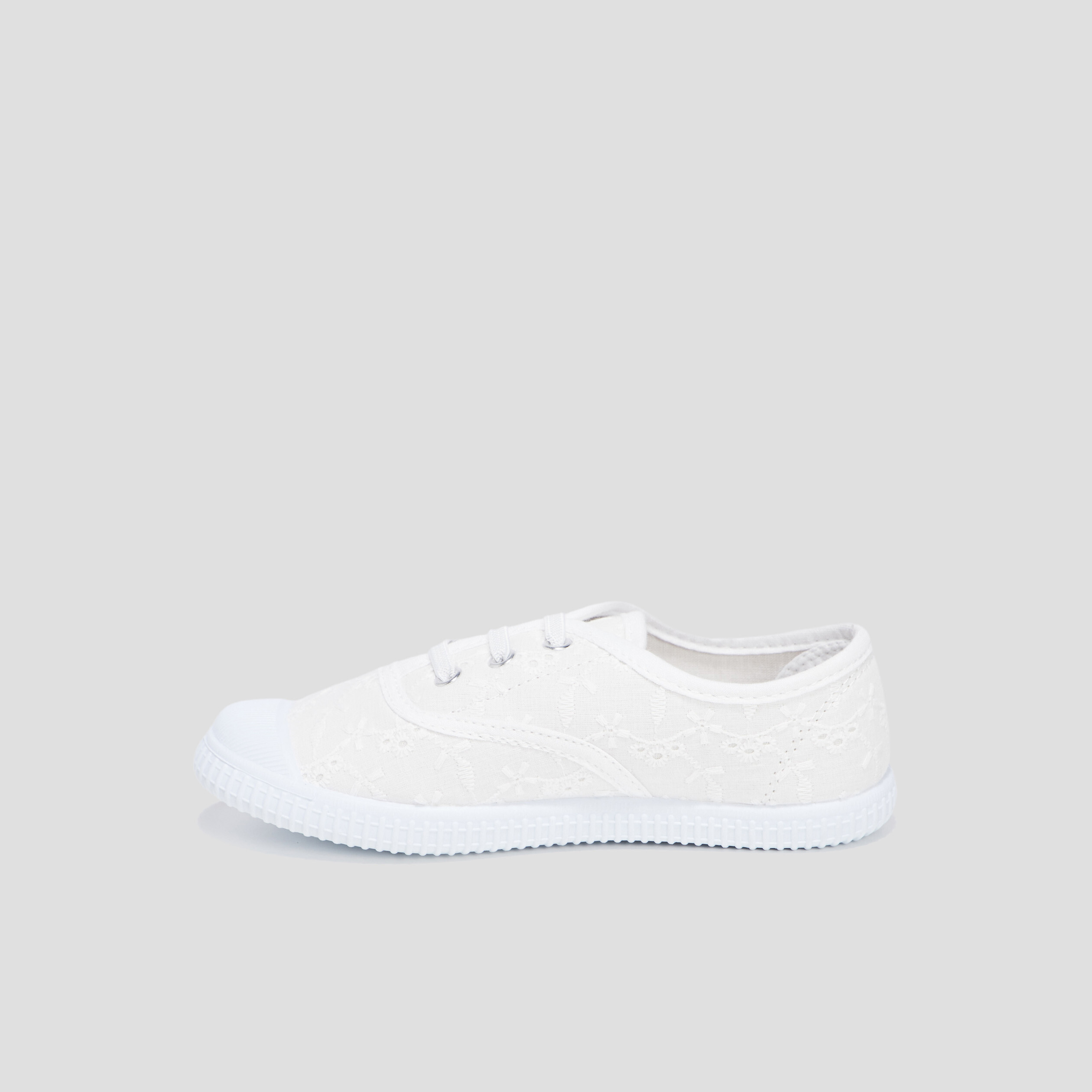 Tennis avec broderie anglaise en toile blanc fille | La Halle