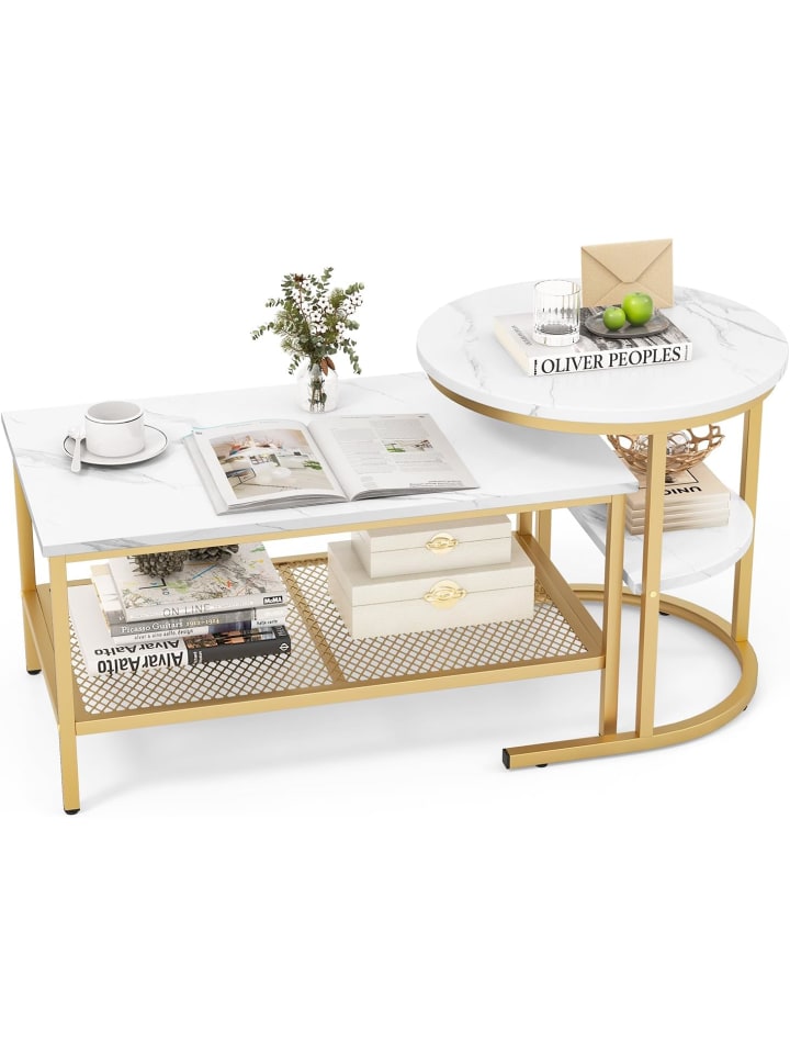 COSTWAY 2 tlg. Set Couchtisch in Gold günstig kaufen onesize