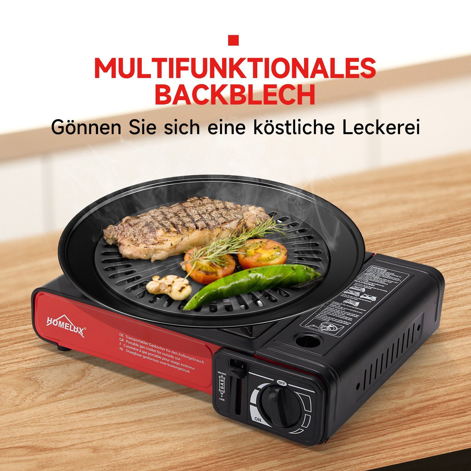 HOMELUX Gaskocher Campingkocher 2,0 KW mit Gaskartuschen und Tragekoffer, (Set, 0-St., Grill Camper im Outdoor Camping), 2,0 KW