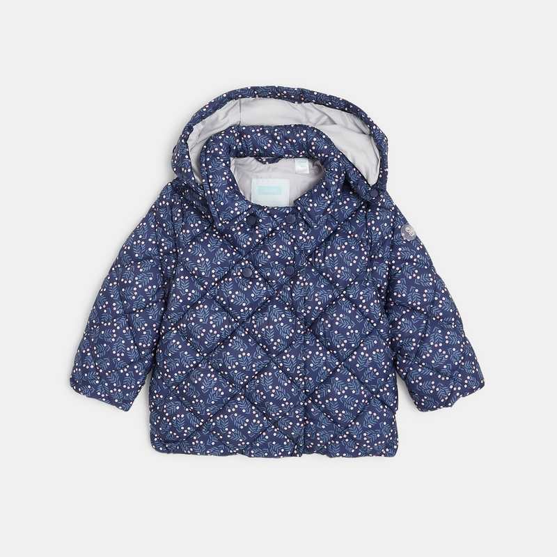 Doudoune légère matelassée fleurie bleue bébé fille