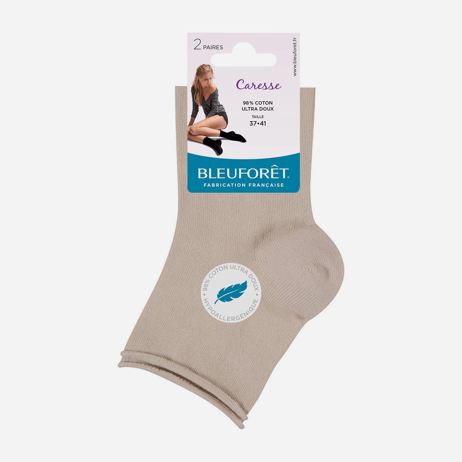 2 paires de chaussettes BLEUFORET beiges Caresse - Pointure 37-41