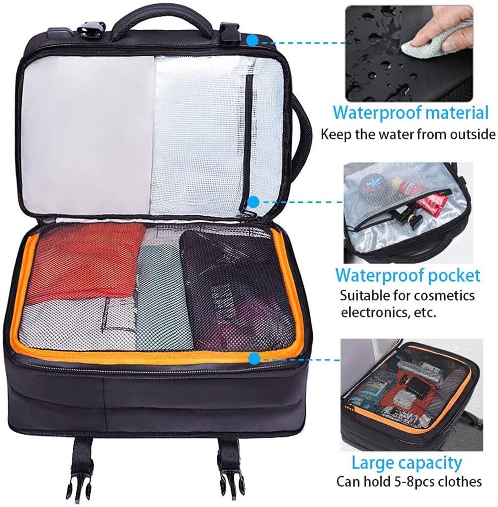 XDeer Reiserucksack 39L erweiterbarere Reiserucksack,Business-Laptop-Rucksack, wasserfester, diebstahlsicherer Laptop-Rucksack mit USB-Aufladung, 18 Inch Laptop-Rucksack für Männer und Frauen (Set), Vor dem Ausziehen 23L, Abmessungen 46*30*18cm; Nach
