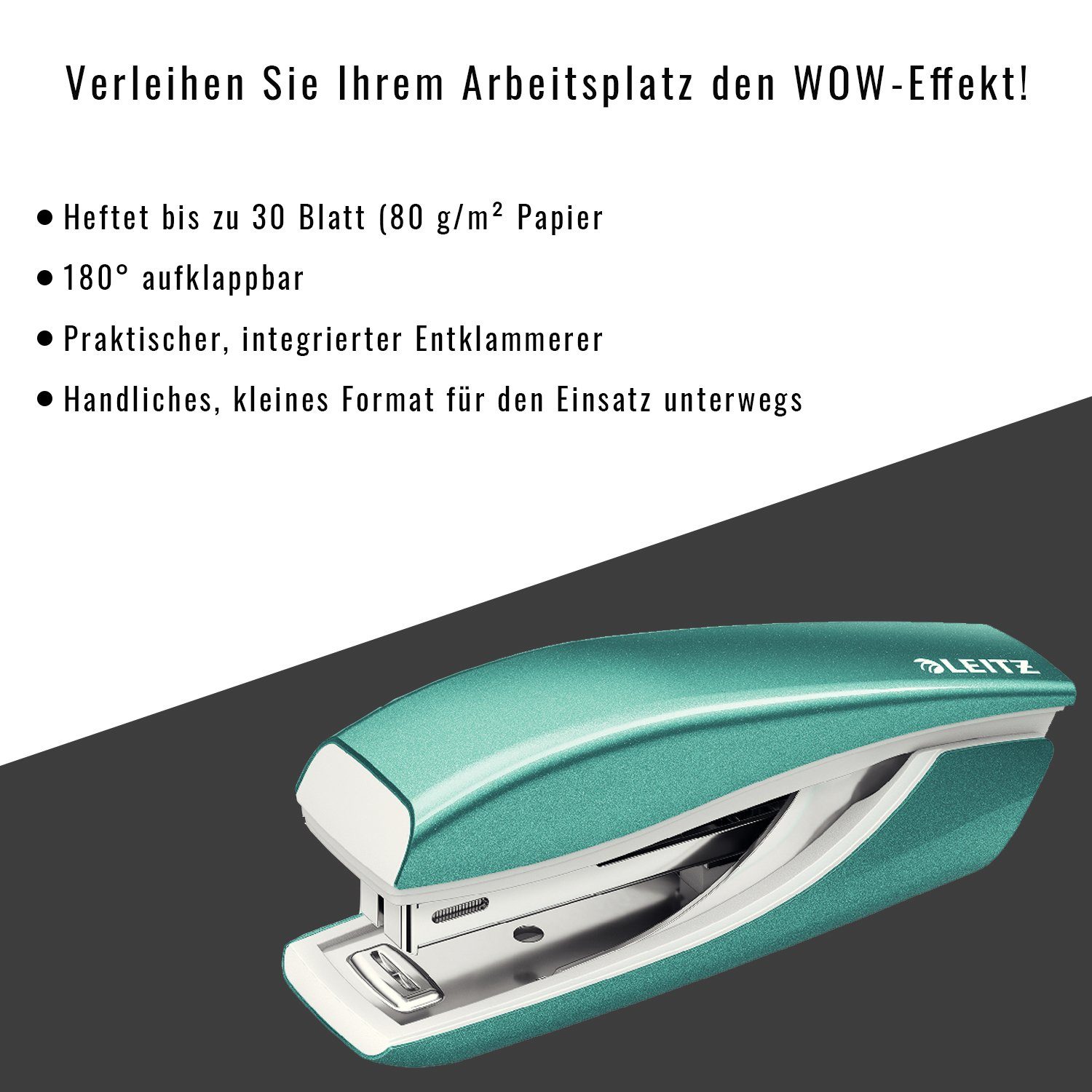 LEITZ Lochstanzer WOW Heftgerät bis 30 Blatt, Tacker inkl. Heftklammern