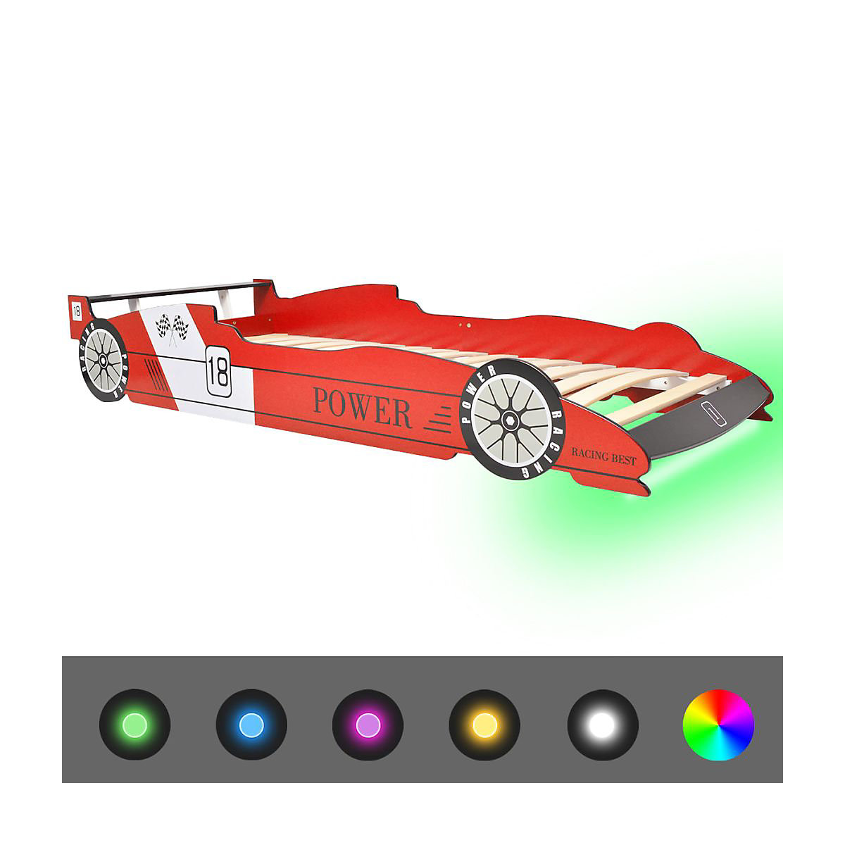 Kinderbett mit LED im Rennwagen-Design 90 x 200 cm Rot Kinderbett