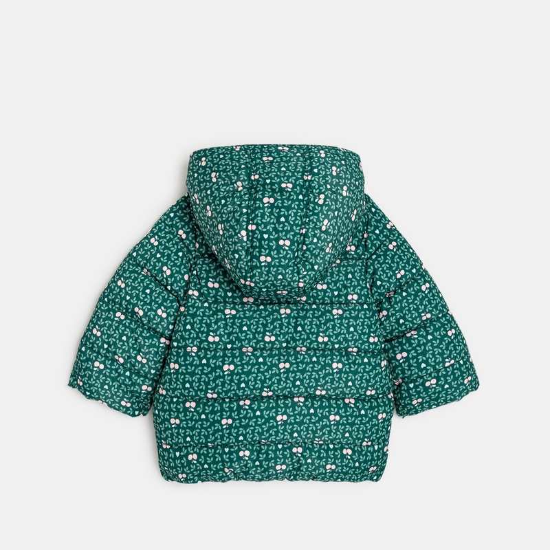 Manteau matelassé doublé fleuri vert bébé fille