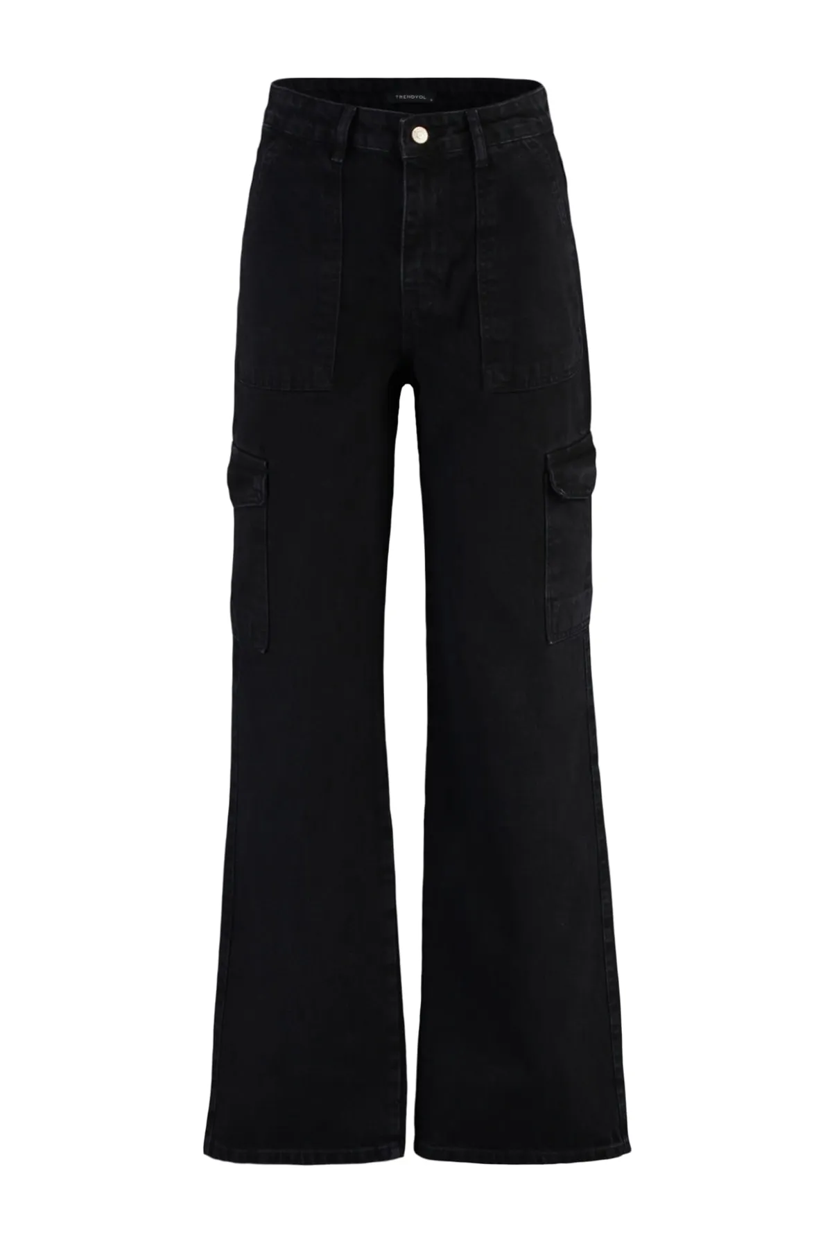 Trendyol Collection  Schwarze Jeans mit weitem Bein und hoher Taille und Cargotasche TWOAW22JE0392