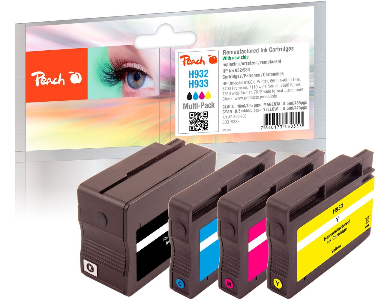 Peach SparPack Tintenpatrone ersetzt HP No. 932, No. 933