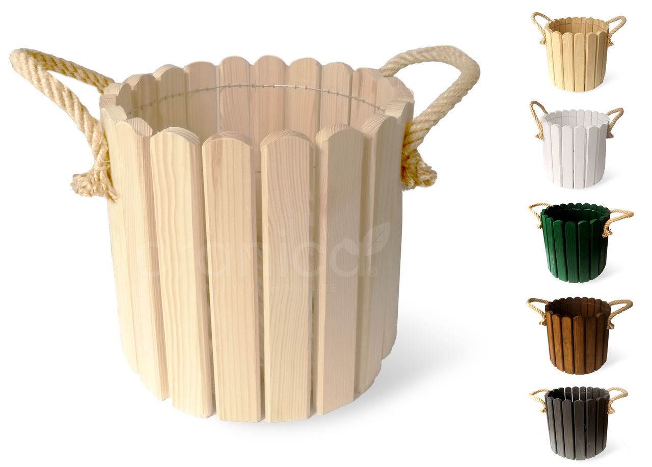 Pemicont Floranica Runder Blumentopf aus Holz 33x30cm Nicht imprägnierte Kiefer Schutzhülle für Kräuter Blumen Dekoration für Haus und Garten Truhe Für den Innen- und Außenbereich EU-Produkt