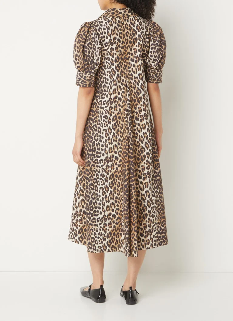 Robe tunique midi Ganni en coton biologique à imprimé léopard et poches latérales