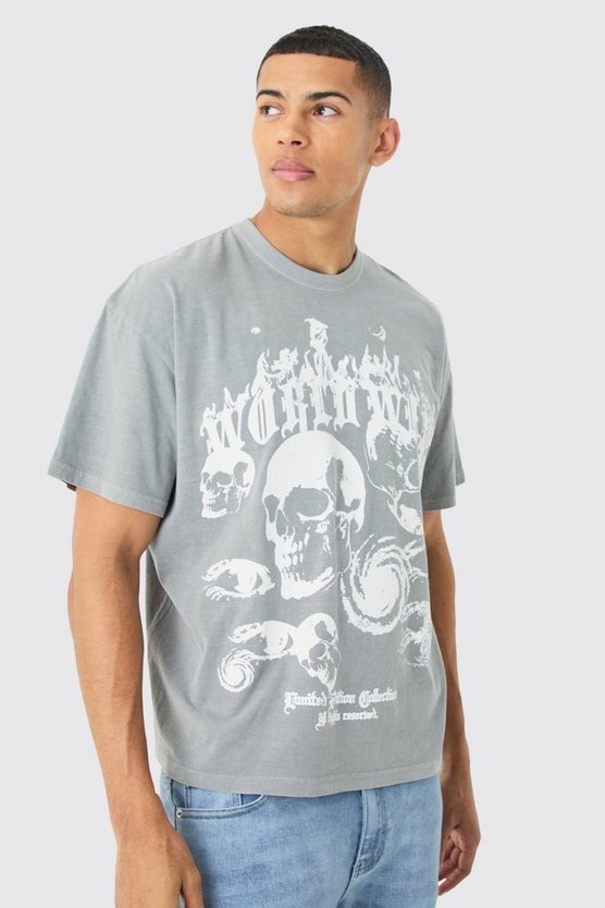 Kastiges Oversize T-Shirt mit Totenkopf-Print